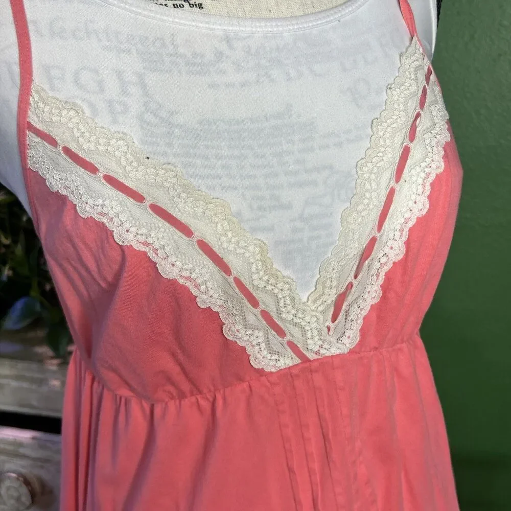 Victorias Secret Coral 100% Cotton Lace Nightgown Chemise LG